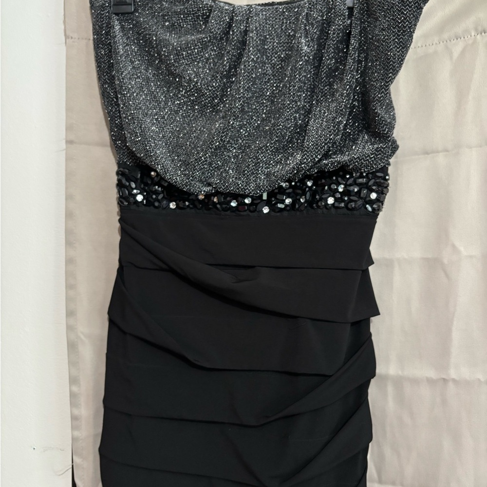 City Studio Glittering Silver and Black Mini Dress